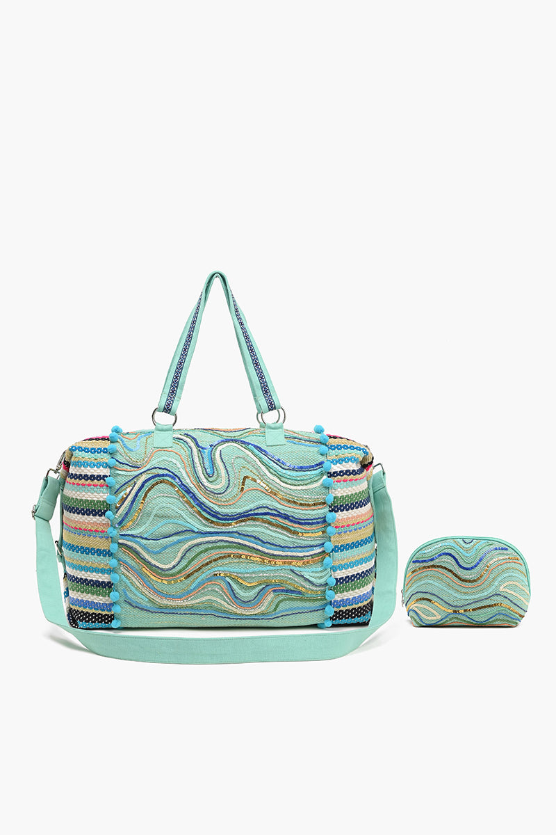 Weekend Travel Bag with Pouch Aqua Waves