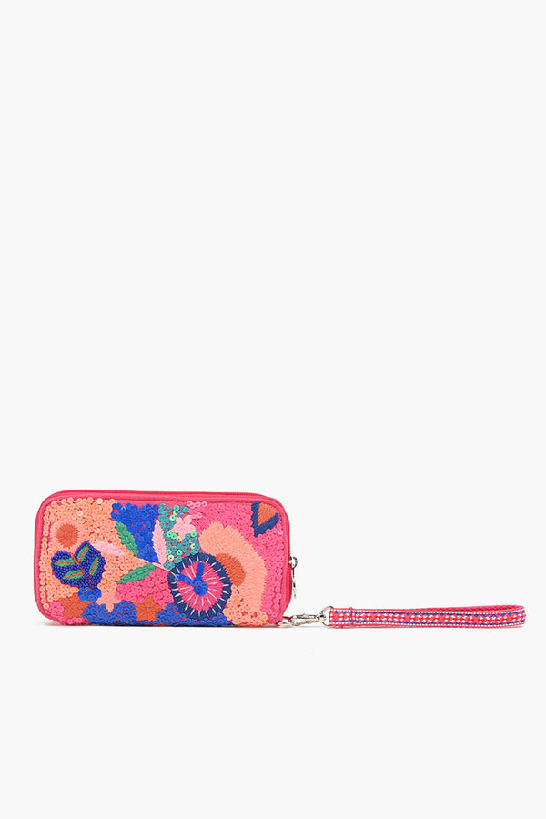 Embellished Wallet with wristlet-Palm Pink