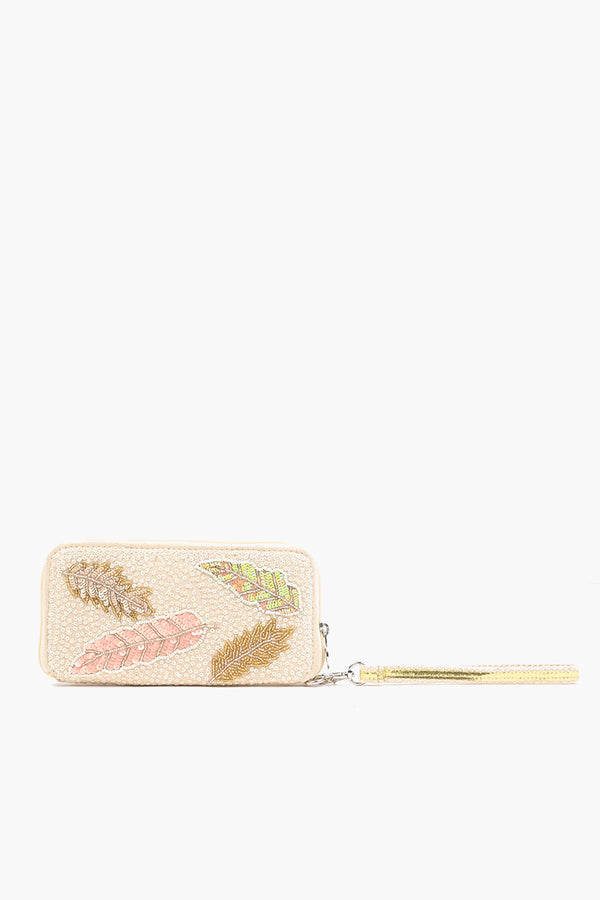 Embellished Wallet with wristlet-Natural Gold