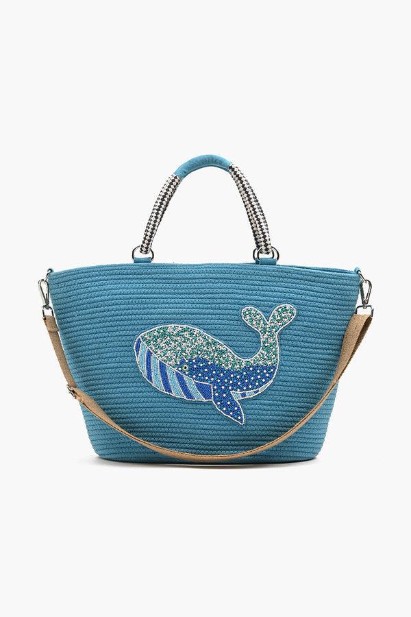 Whale Embellished Large Jute Tote