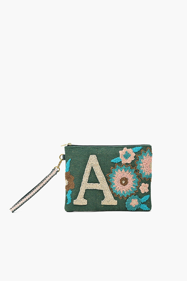 A Personalized Initial Embellished Wristlet Pouch