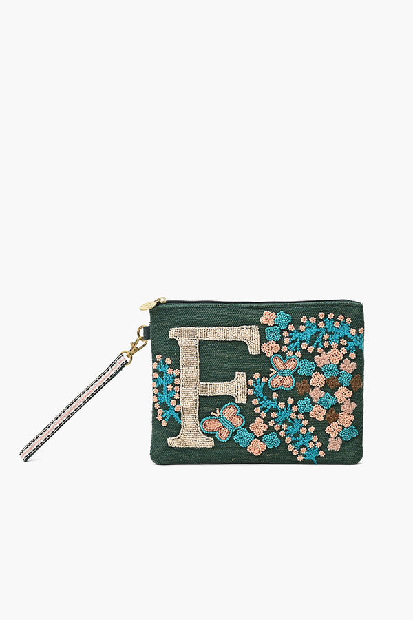 F Personalized Initial Embellished Wristlet Pouch