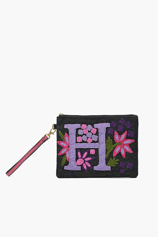 H Personalized Initial Embellished Wristlet Pouch