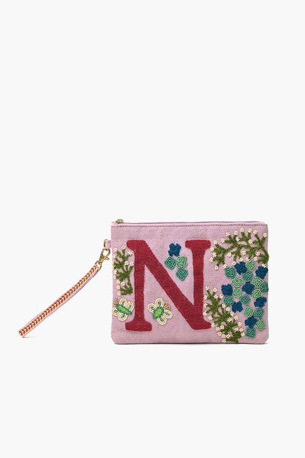N Personalized Initial Embellished Wristlet Pouch