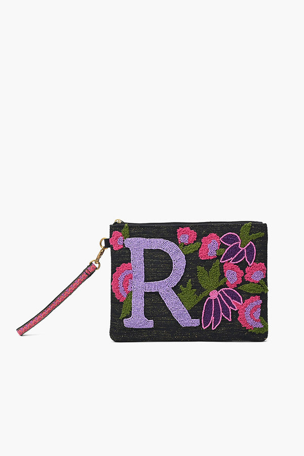 R Personalized Initial Embellished Wristlet Pouch