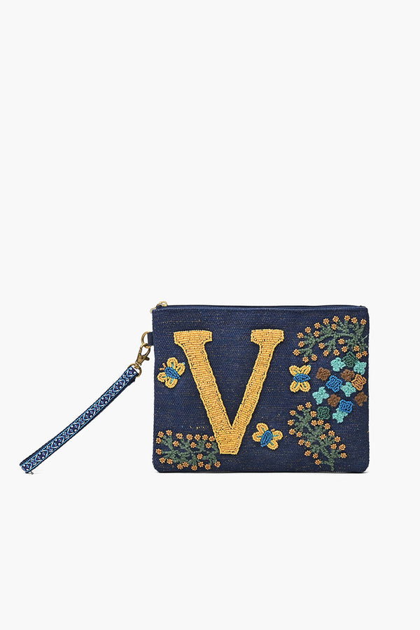V Personalized Initial Embellished Wristlet Pouch
