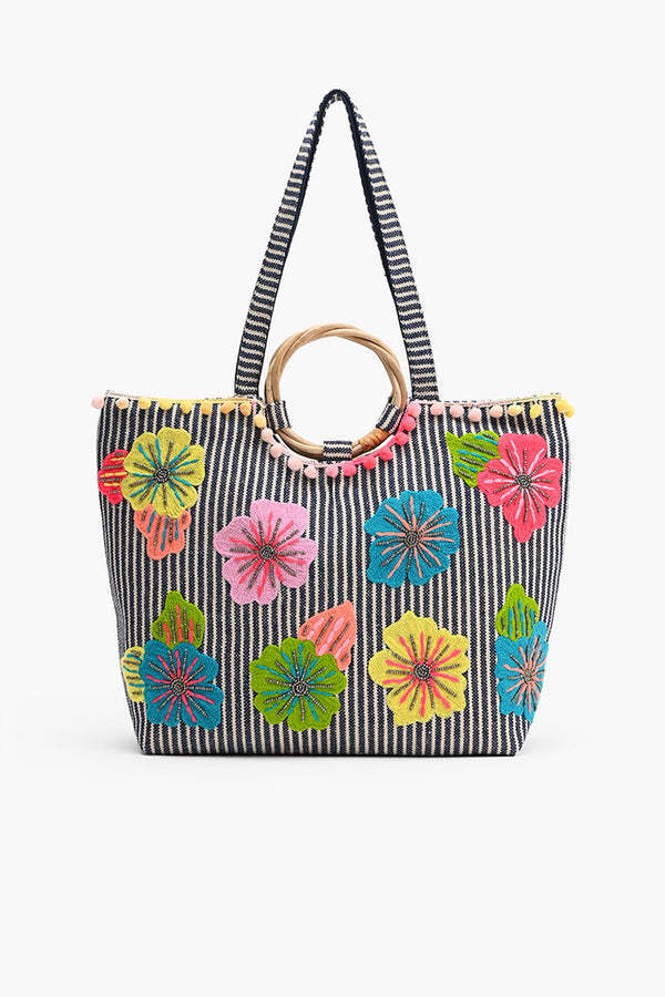 Fanciful Floral Stripe Tote