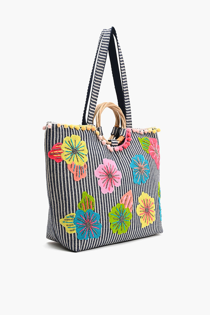 Fanciful Floral Stripe Tote