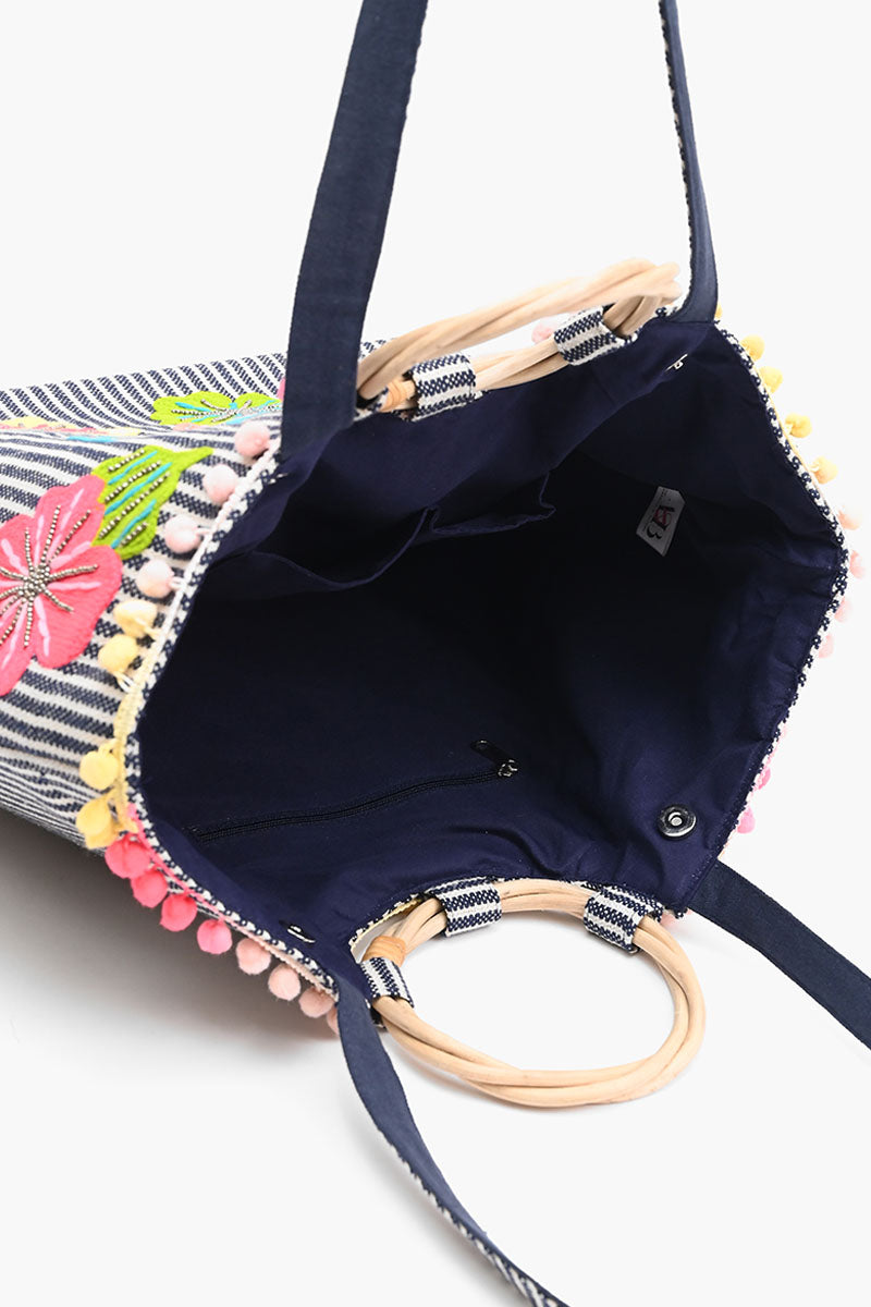 Fanciful Floral Stripe Tote