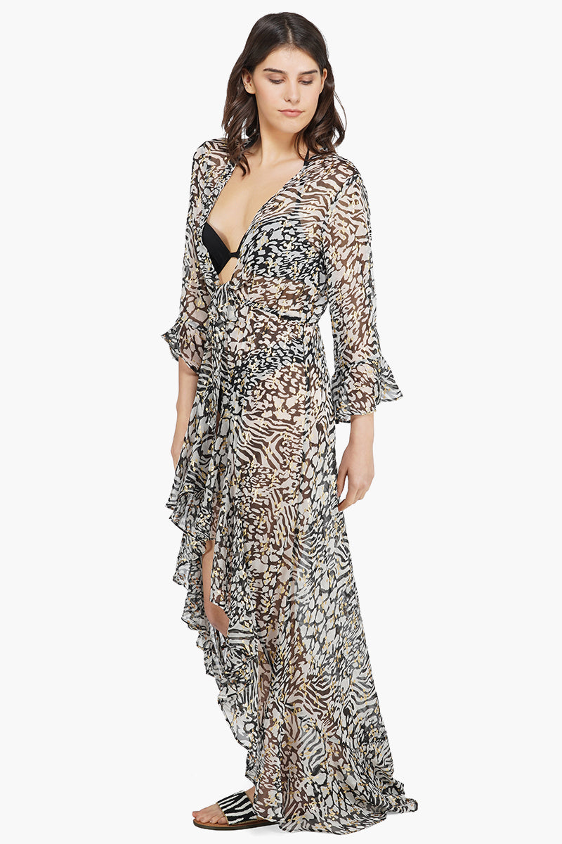 Always Animal Ruffled Cover Up Kimono