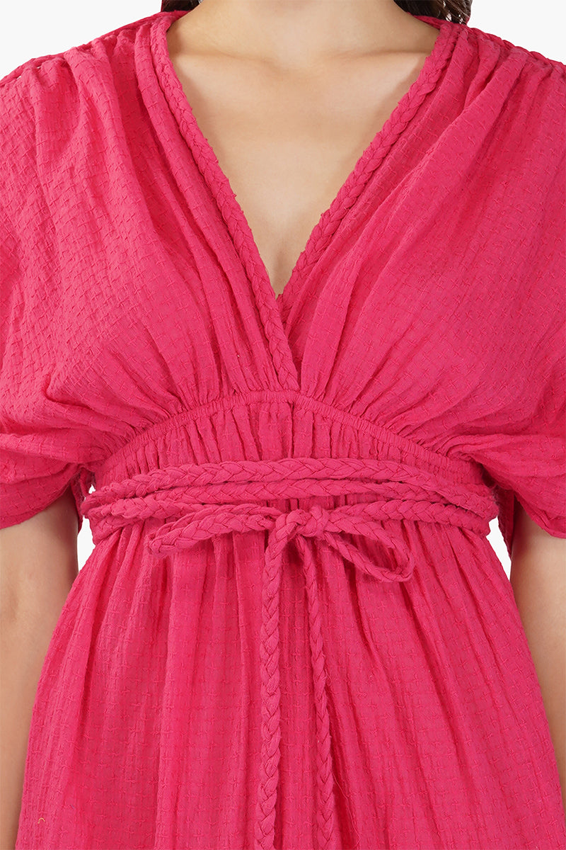 Hot Pink Cotton Dobby Maxi Dress