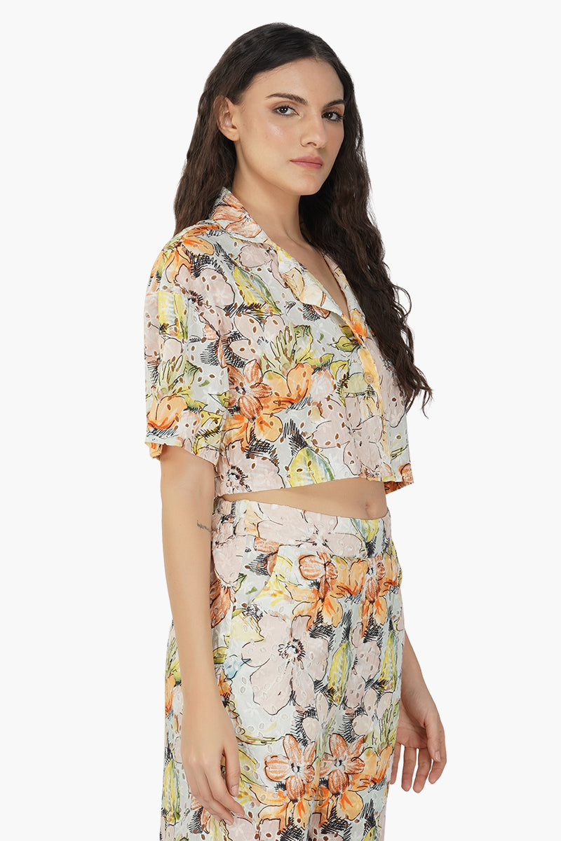 Sandro Printed Crop Shirt