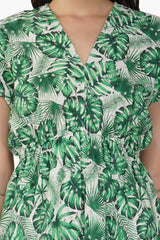 Green Palm Printed Short Dress
