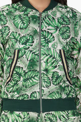 Green Palm Printed Bomber Jacket