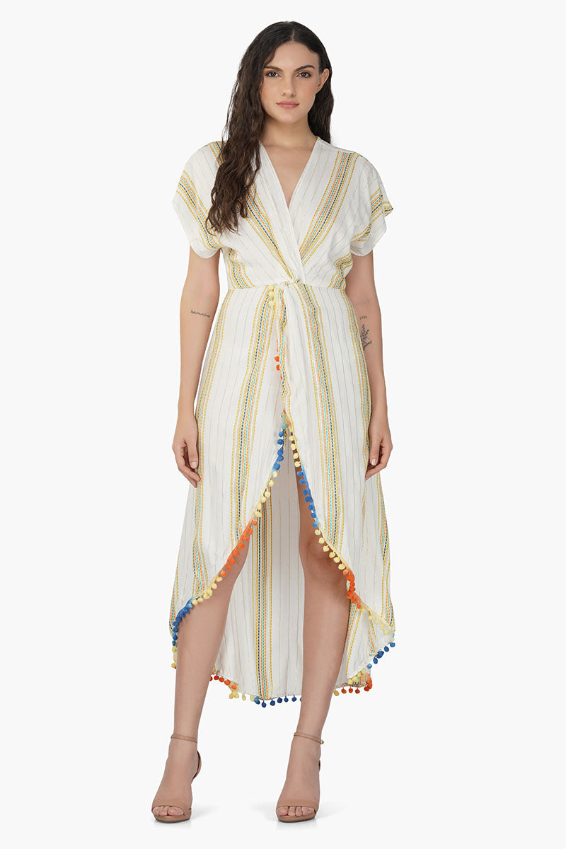 Roman Stripe Wrap Cover up Dress America & Beyond