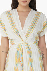 Roman Stripe Wrap Cover up Dress