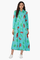 Green Jungle Tiger Button Up Dress
