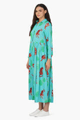 Green Jungle Tiger Button Up Dress