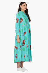 Green Jungle Tiger Button Up Dress