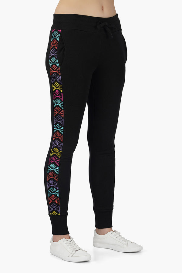 Black Pants with Embroidered Side seam