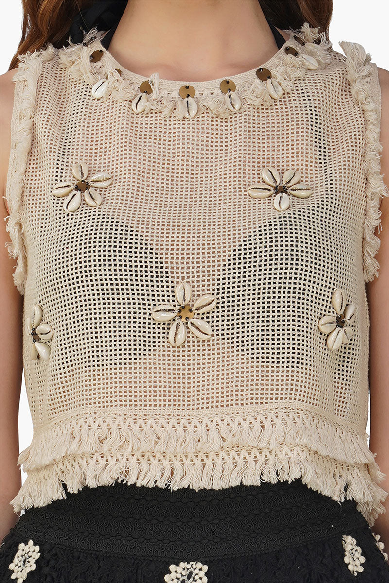 Talia Crochet Fringe Embellished Top