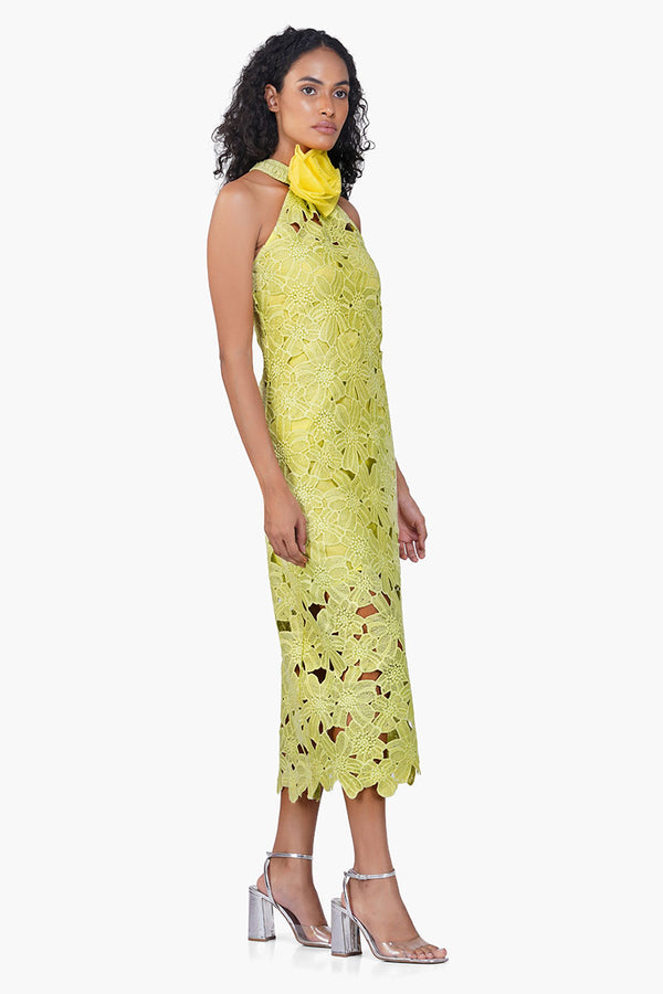 Fall For Neon Crosage Floral Halter Dress