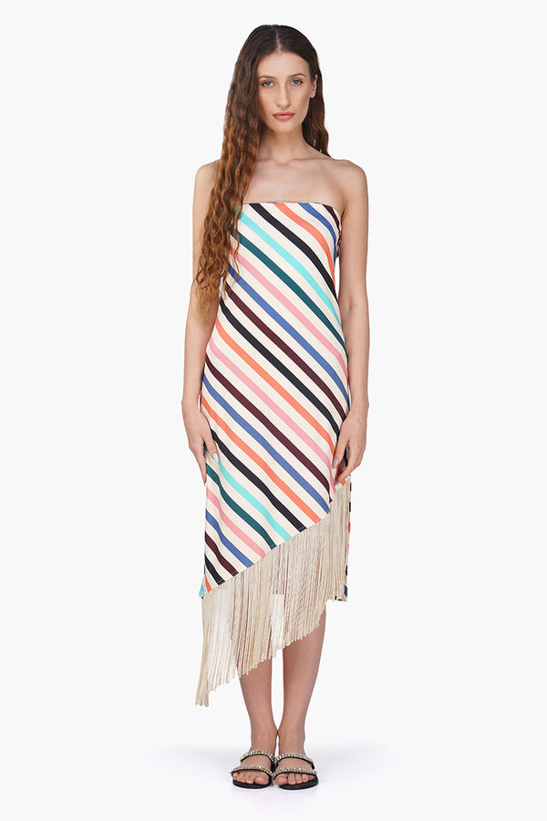 Stripe Staple Fringes Body Cone Dress