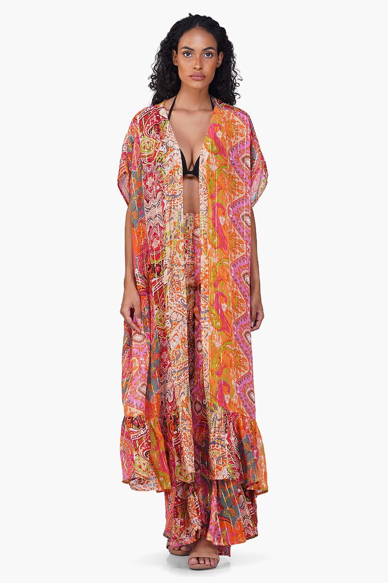Multi Palm Paisey Frill Cover Up