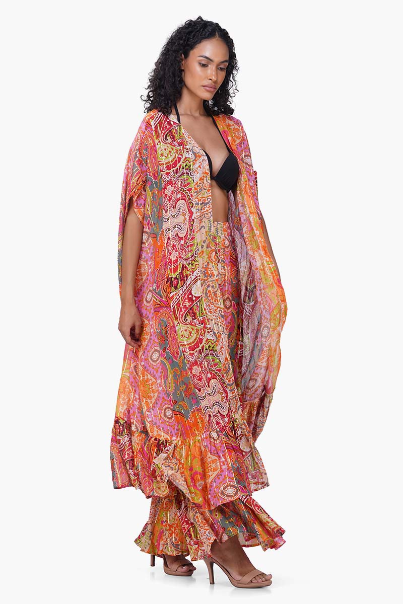 Multi Palm Paisey Frill Cover Up