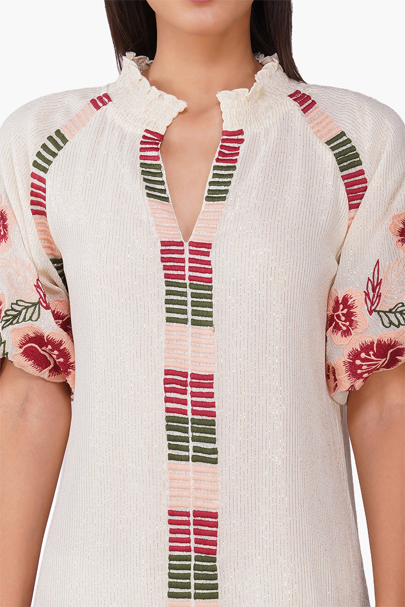 Floral Nude Embroidered Dress