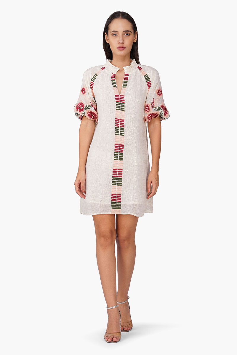 Floral Nude Embroidered Dress