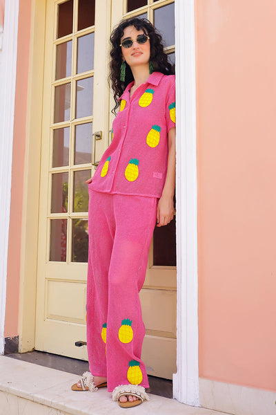 Pink Zest Embroidered Crochet Pants | America & Beyond