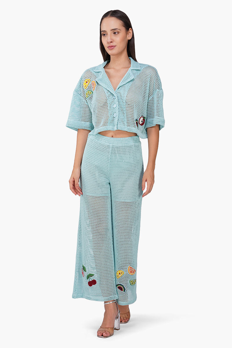 Iced Fruit Embroidered Crochet Pants