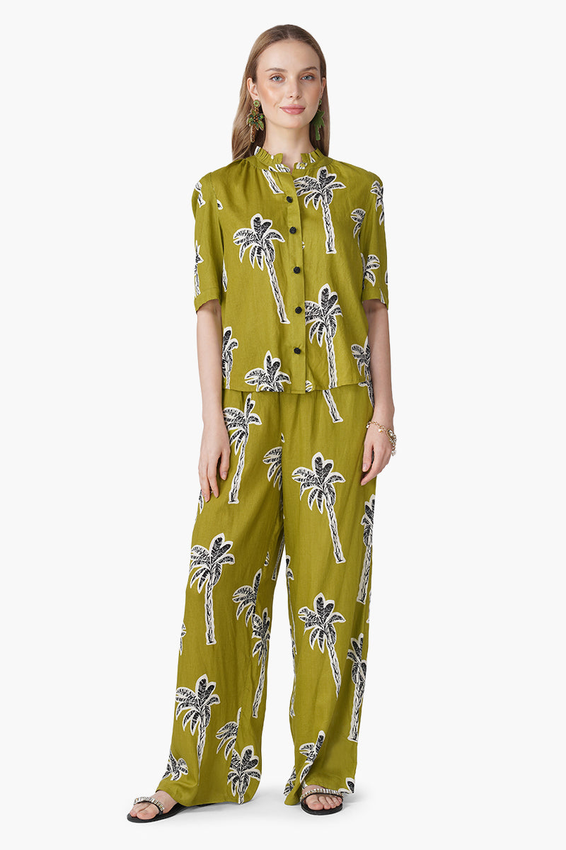 Green Bohemian Palm Printed Shirt