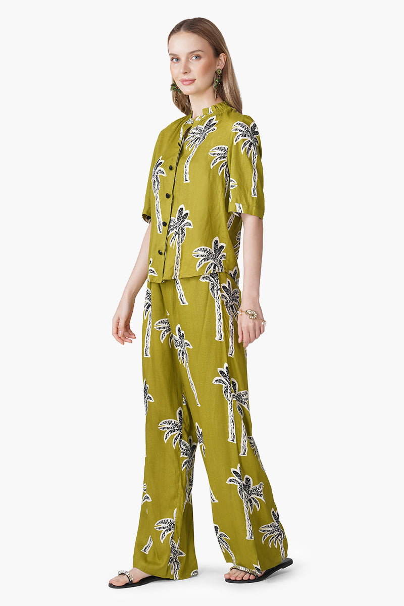 Green Bohemian Palm Printed Shirt