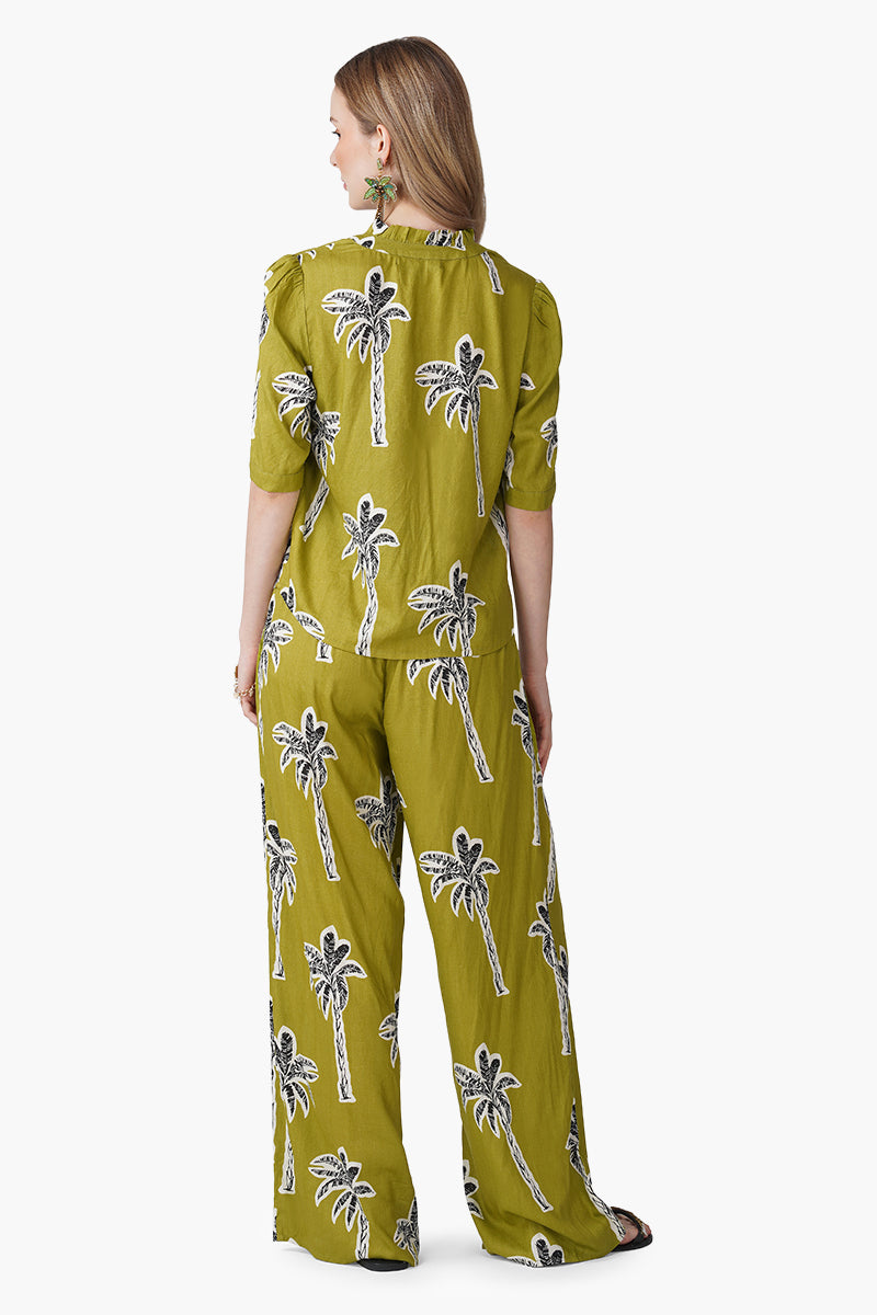 Green Bohemian Palm Printed Shirt