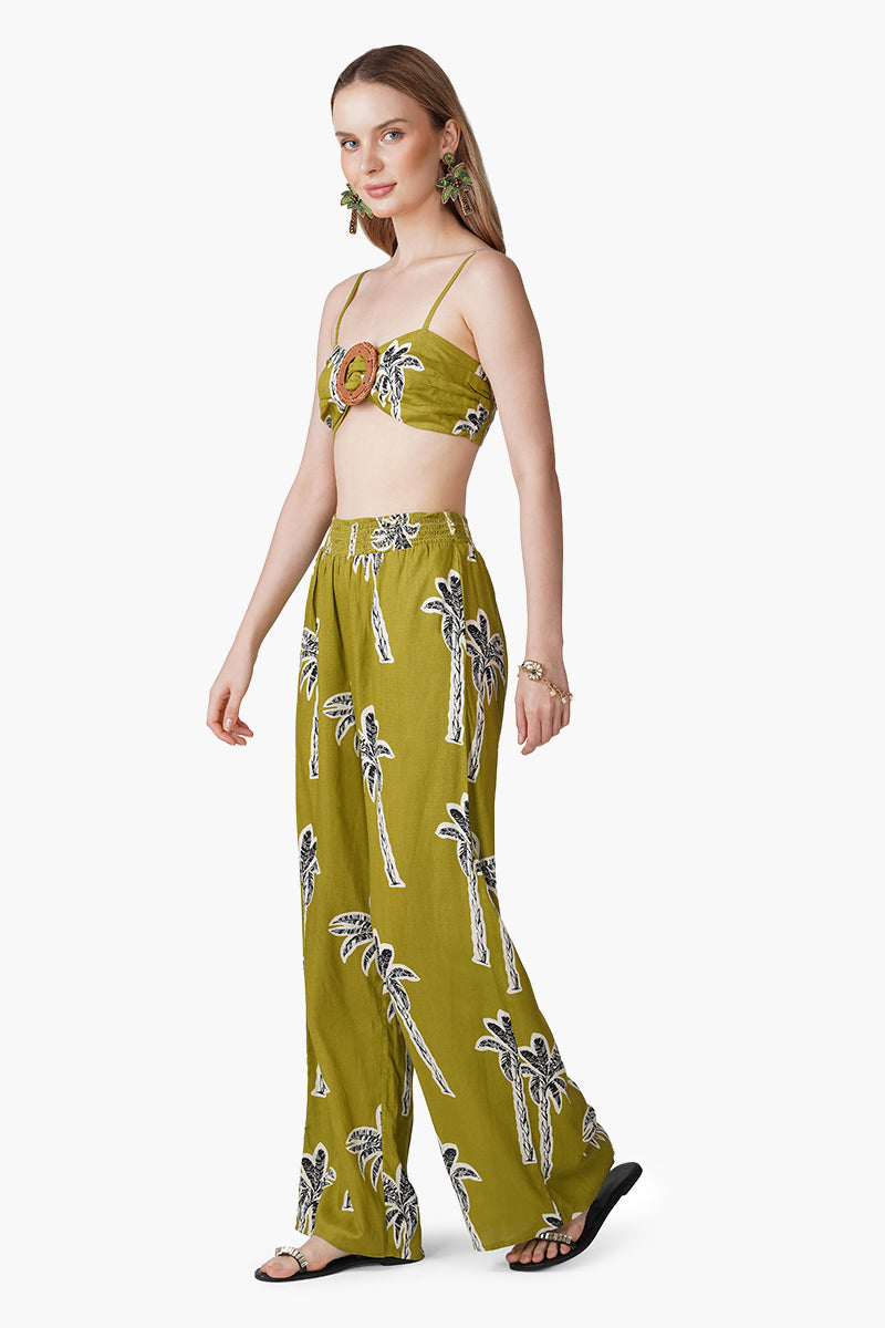 Green Ohemian Palm Printed Crop Top