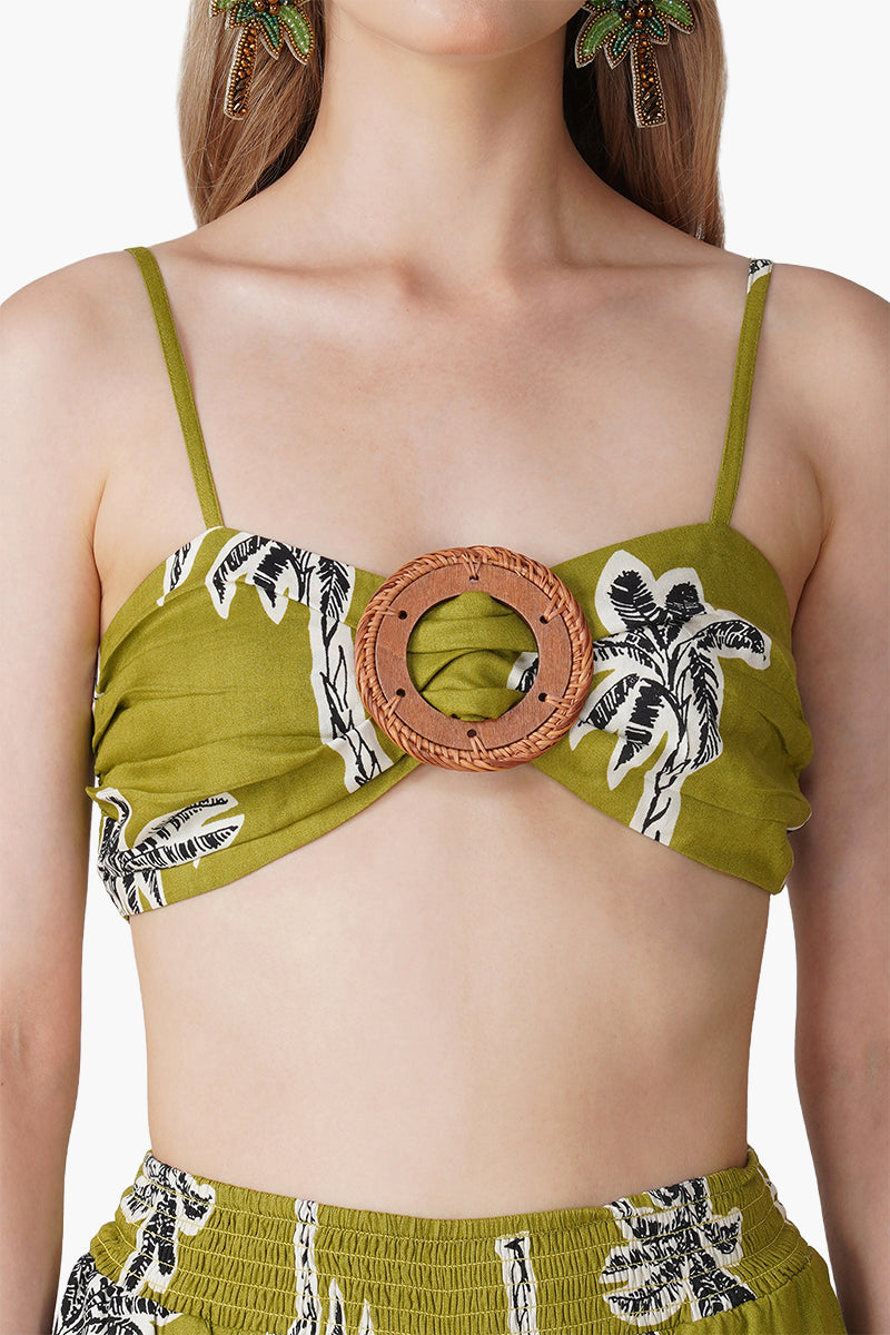 Green Ohemian Palm Printed Crop Top
