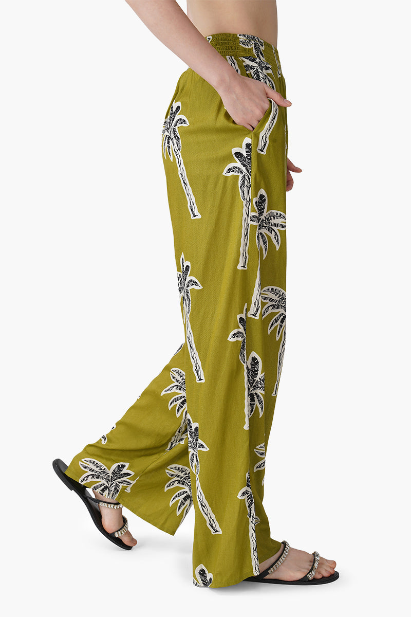 Green Bohemian Palm Printed Pants