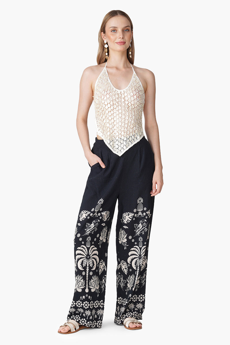 Modern Tropics Black And White Printed Pants
