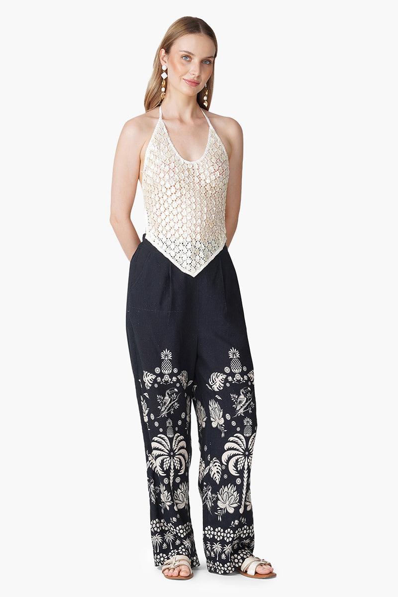 Modern Tropics Black And White Printed Pants