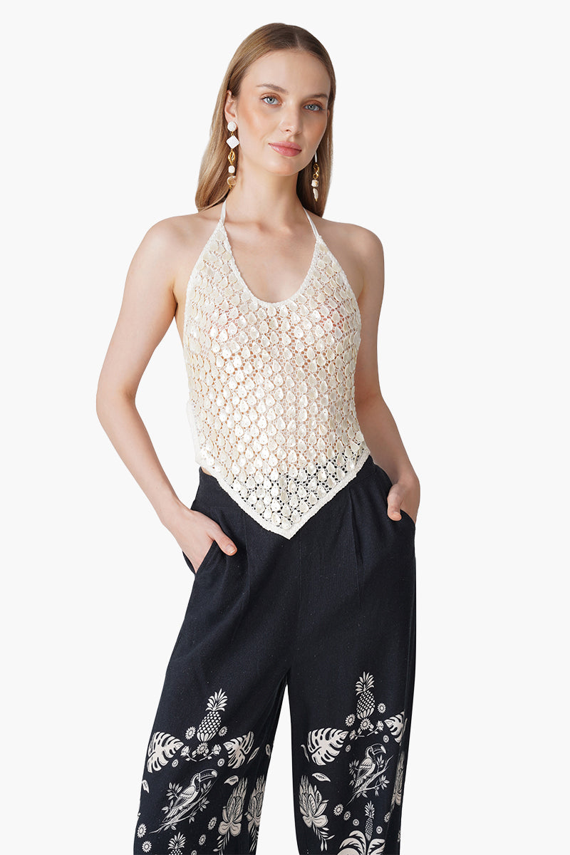 Modern Tropics Black And White Printed Pants