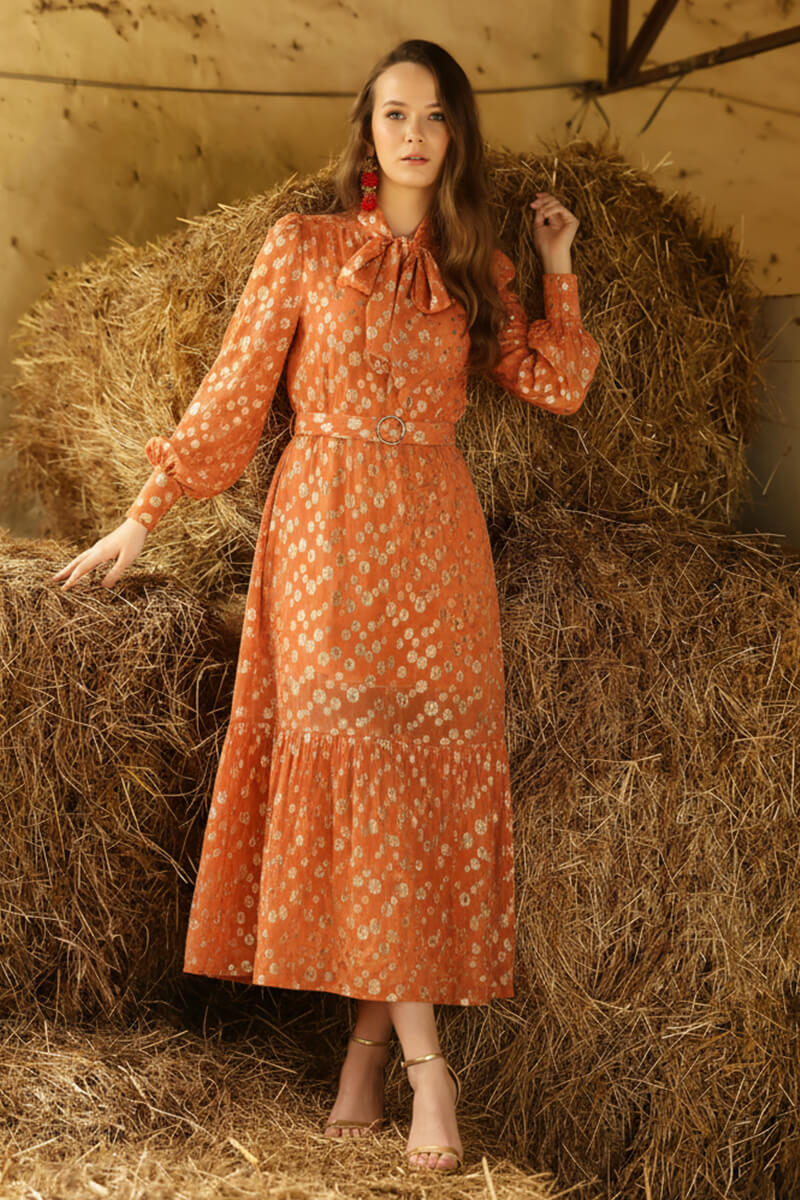 Tangerine Shine Luxe Eveing Maxi Dress