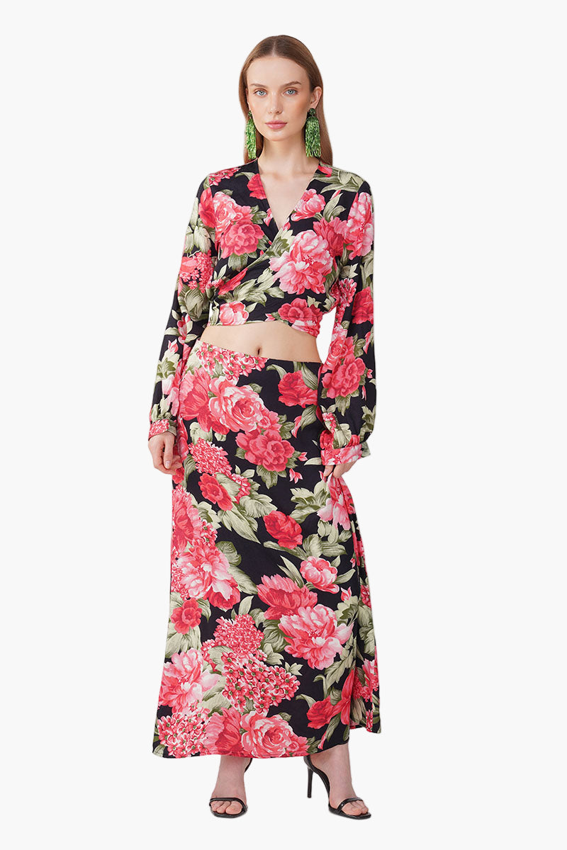 Red Garden Romance Wrap Top