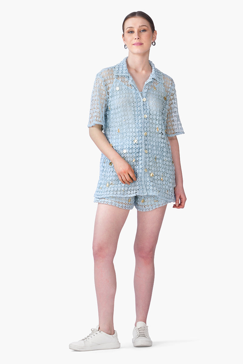 Ocean Net Shell Embroidered Shirt