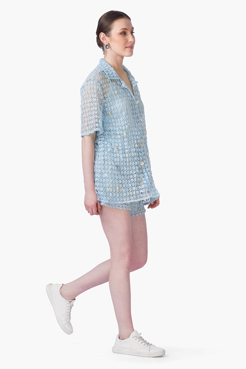 Ocean Net Shell Embroidered Shirt