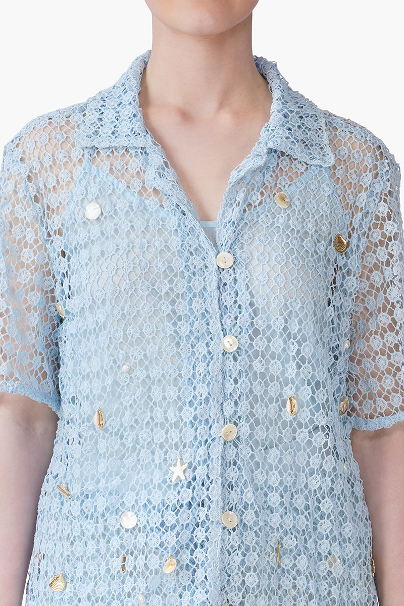 Ocean Net Shell Embroidered Shirt | View 4