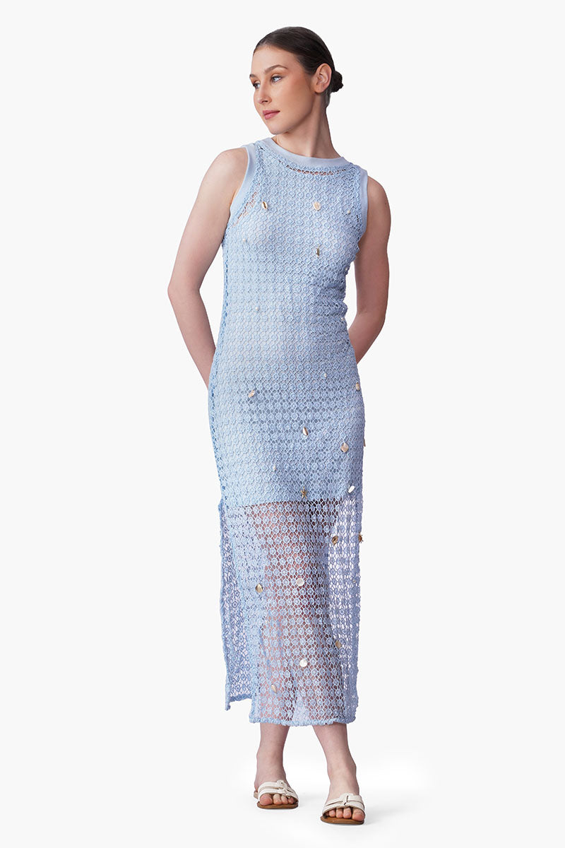 Ocean Net Shell Embroidered Bodycon Dress