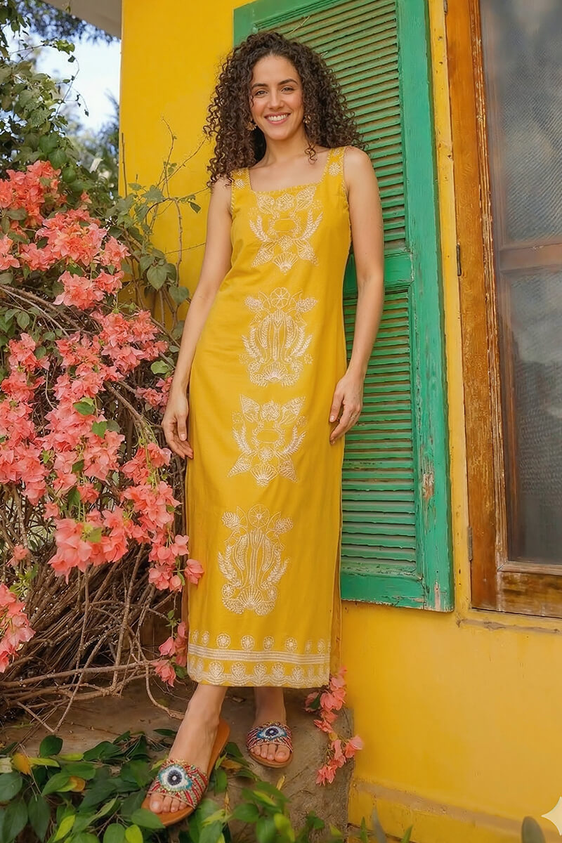 Seaside Coastal  Glow Embroidered  Dress | view 1