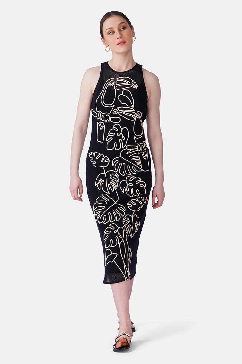 Black  Twined Dori Toucan Bodycon Dress